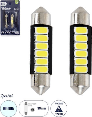 GloboStar Λάμπα Αυτοκινήτου Festoon C5W LED 6000K Ψυχρό Λευκό 12V 6W 1τμχ