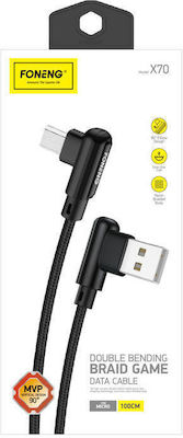Foneng Χ70 Winkel (90°) / Geflochten USB 2.0 auf Micro-USB-Kabel Schwarz 1m 1Stück