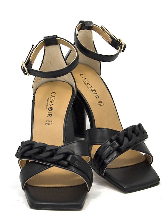 CafeNoir Leather Women's Sandals with Ankle Strap Black