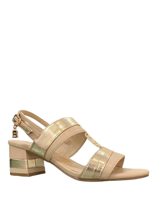 Laura Biagiotti Women's Sandals Gold with Chunky Medium Heel