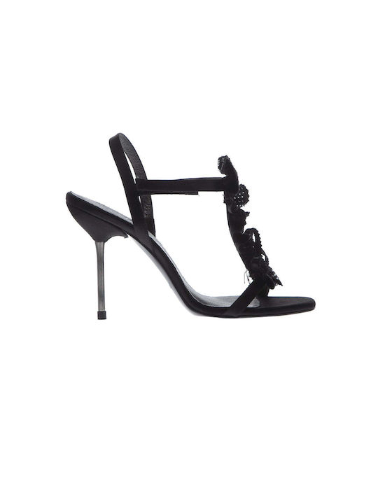 Pedro Garcia Stoff Damen Sandalen mit Dünn hohem Absatz in Schwarz Farbe