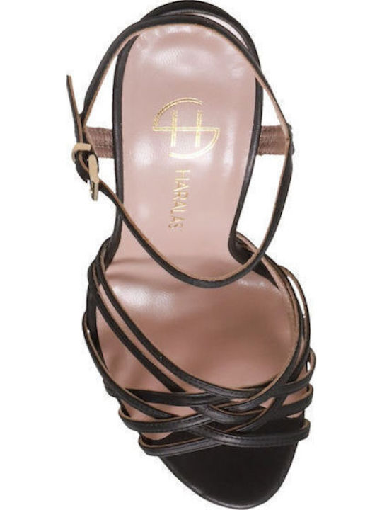 Leder Damen Sandalen in Schwarz Farbe