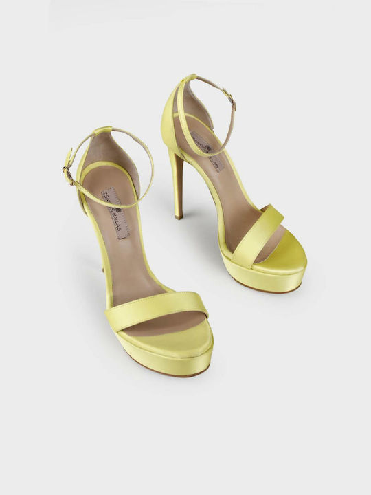 Tsakiris Mallas Leather Women's Sandals with Ankle Strap Yellow