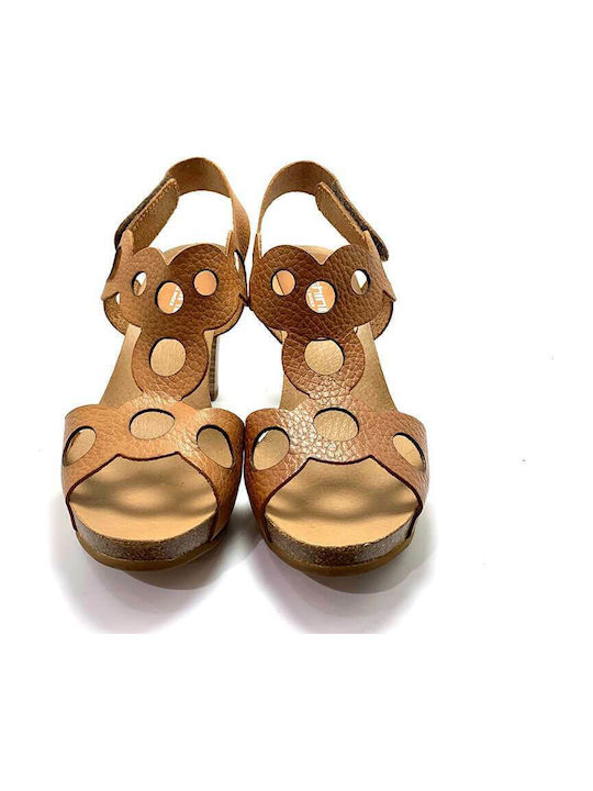 Yoshino Platform Leather Women's Sandals Tabac Brown with Thin High Heel 691-19343-26