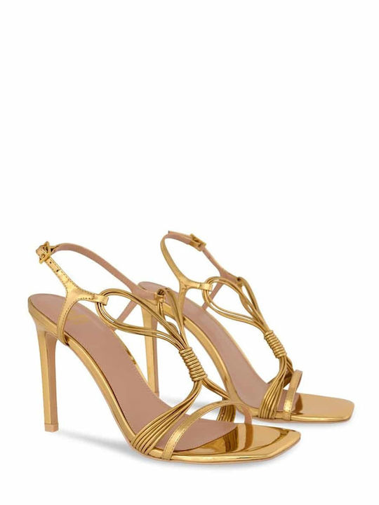 Kat Maconie Leather Women's Sandals Gold with Thin High Heel 013800002901537