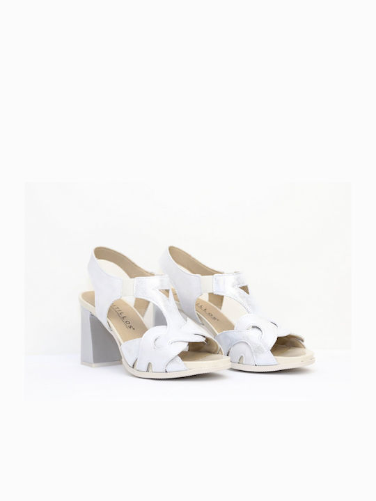 Pitillos Anatomic Leather Women's Sandals White with Chunky High Heel