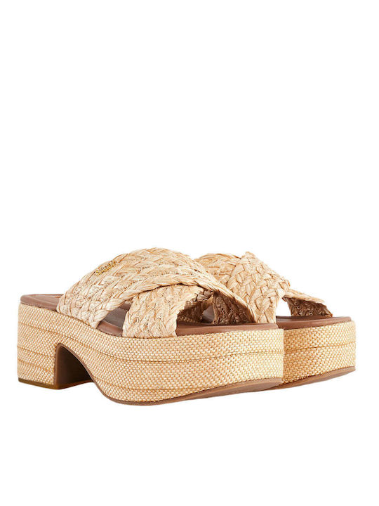 Gaudi Women's Sandals Beige with Chunky Medium Heel