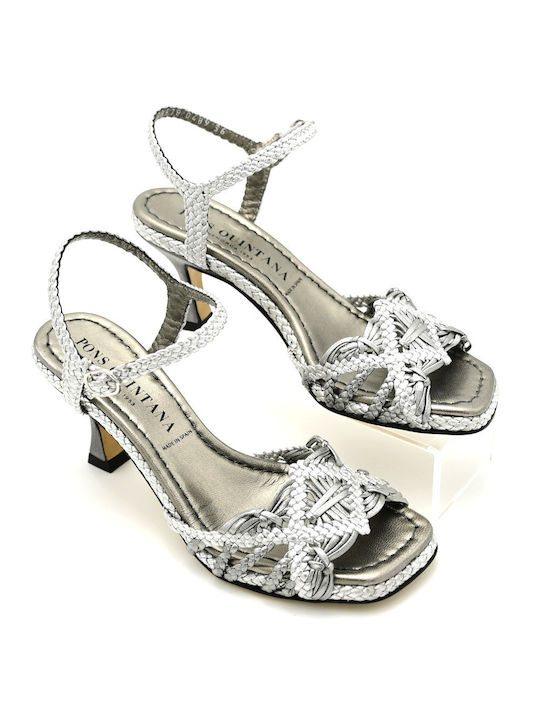 Pons Quintana Women's Sandals Silver with Thin High Heel