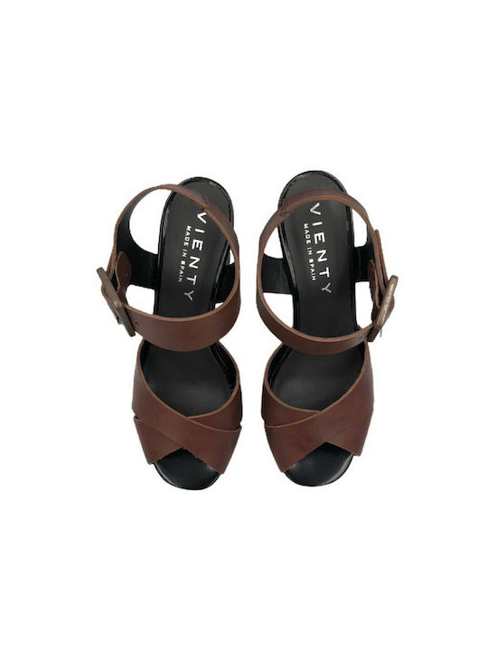 Vienty Shoes Leder Damen Sandalen in Braun Farbe