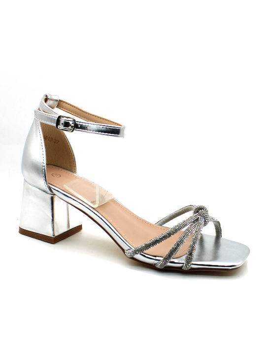 Alta Moda Women's Sandals with Strass & Ankle Strap Silver