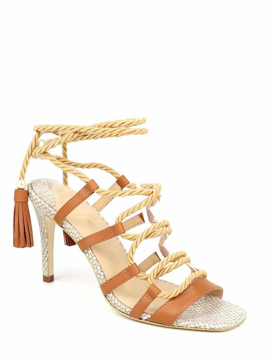 Gold&Rouge Women's Sandals Brown with Thin High Heel