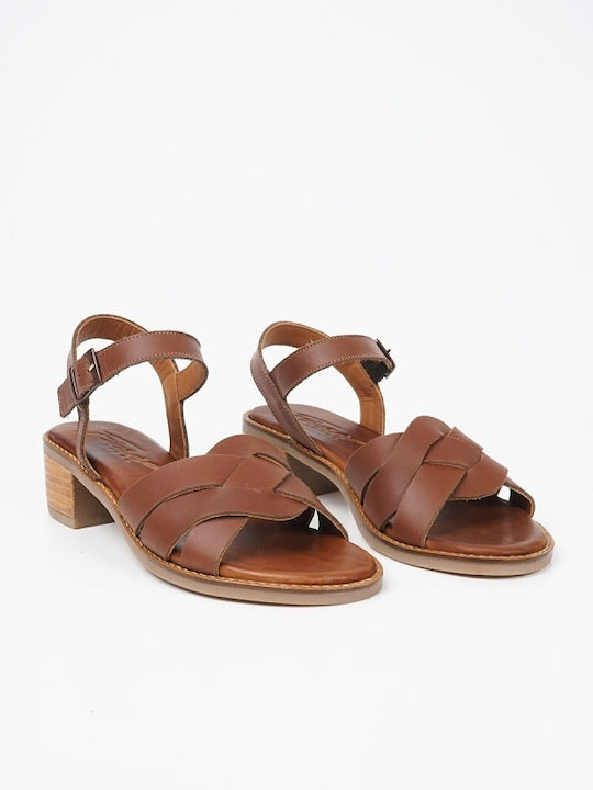 Piazza Shoes Leather Women's Sandals with Ankle Strap Brown