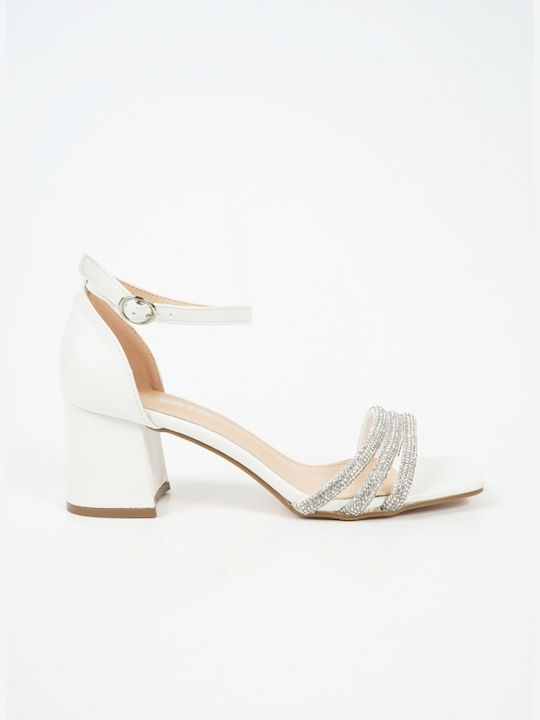 Piazza Shoes Women's Sandals with Strass & Ankle Strap White