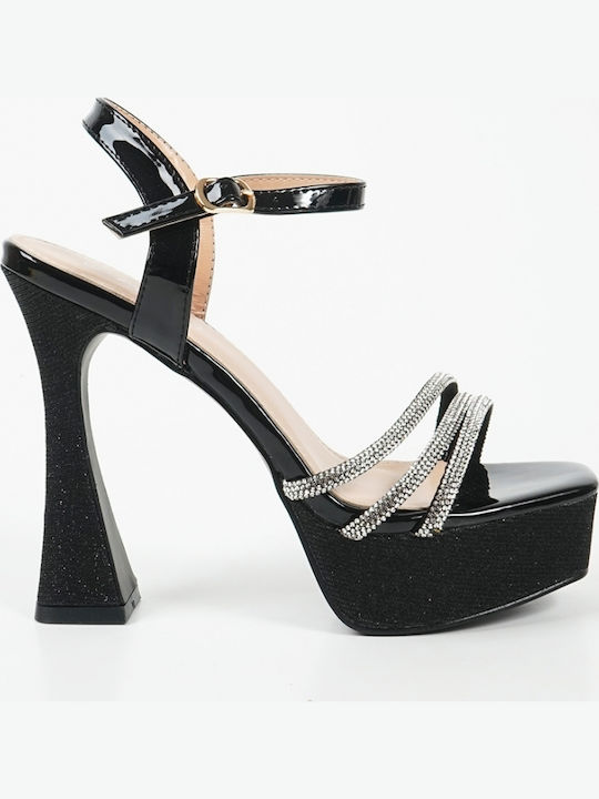 Fabric Sandals with Strass Black