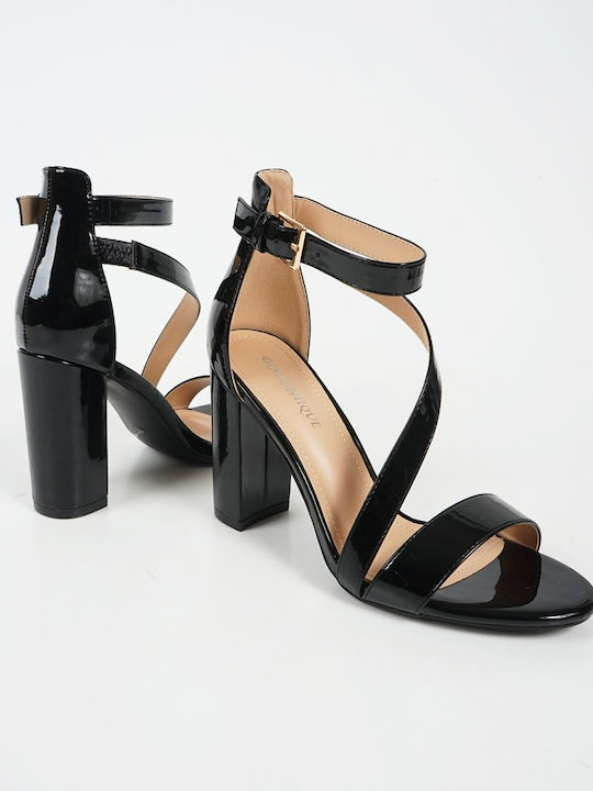 Piazza Shoes Patent Leather Women's Sandals with Ankle Strap Black