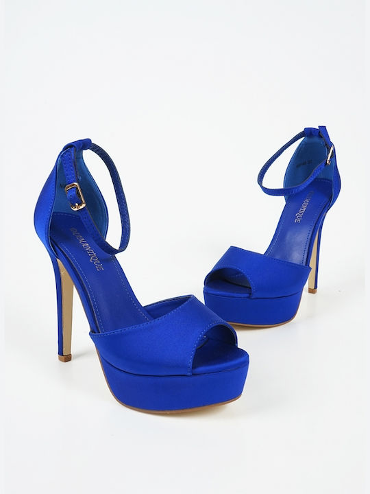 Piazza Shoes Platform Fabric Women's Sandals with Ankle Strap Blue