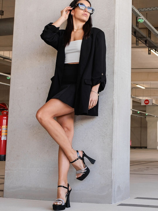 Fabric Sandals with Strass Black