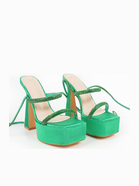 Stoff Sandalen mit Strass Grün