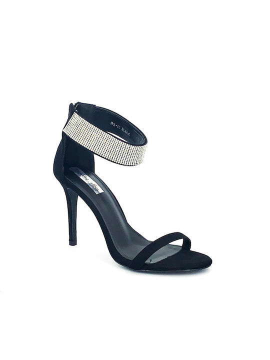 Karidis-Shoes Women's Sandals with Ankle Strap Black with Thin High Heel