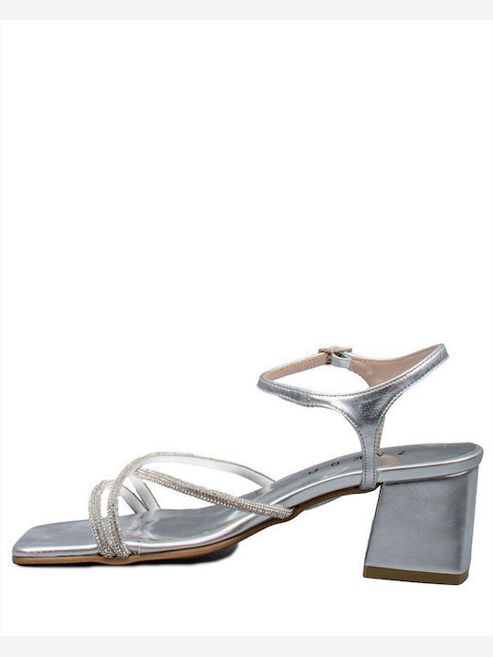 Zakro Collection Leather Women's Sandals with Strass Silver