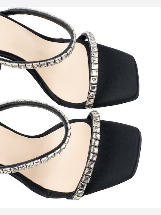 Leder Sandalen mit Strass Schwarz