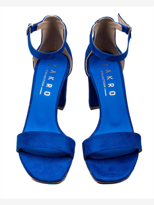 Zakro Collection Suede Women's Sandals with Ankle Strap Blue