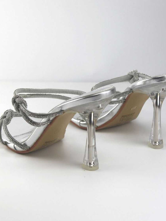 Plato Synthetic Leather Women's Sandals Silver with Chunky High Heel