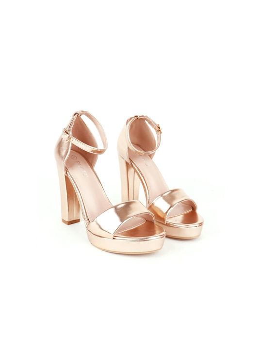 Plato Platform Women's Sandals with Ankle Strap Gold with Chunky High Heel