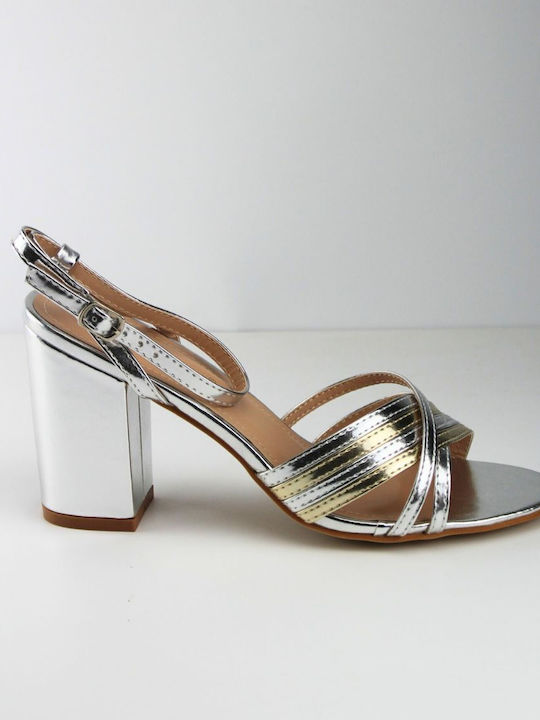 Plato Women's Sandals Silver with Chunky High Heel