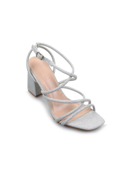 Fshoes Damen Sandalen mit Chunky hohem Absatz in Silber Farbe