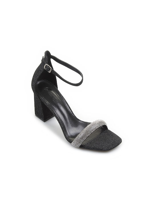 Fshoes Damen Sandalen mit Chunky hohem Absatz in Schwarz Farbe