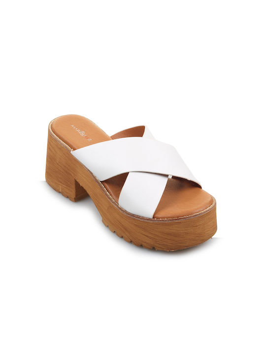 Fshoes Women's Sandals White with Chunky High Heel