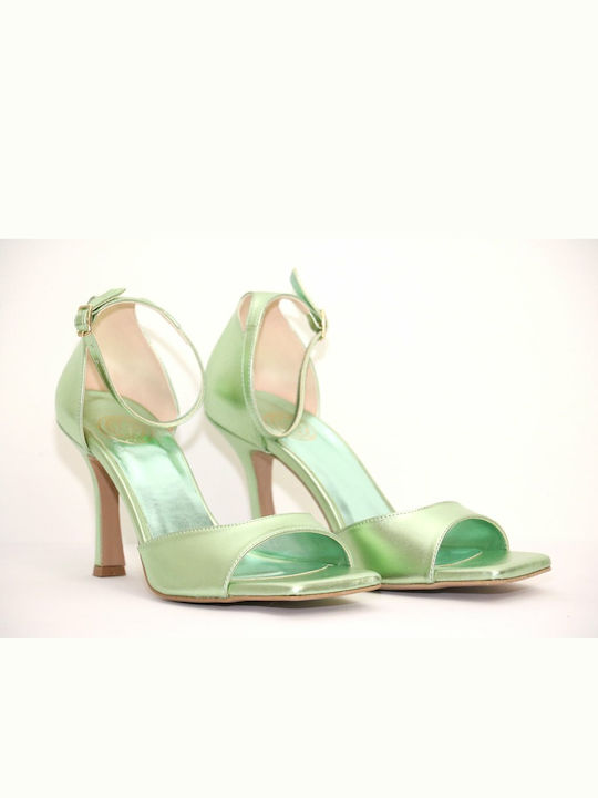 Irene Synthetic Leather Women's Sandals Green with Thin High Heel 811-MINT