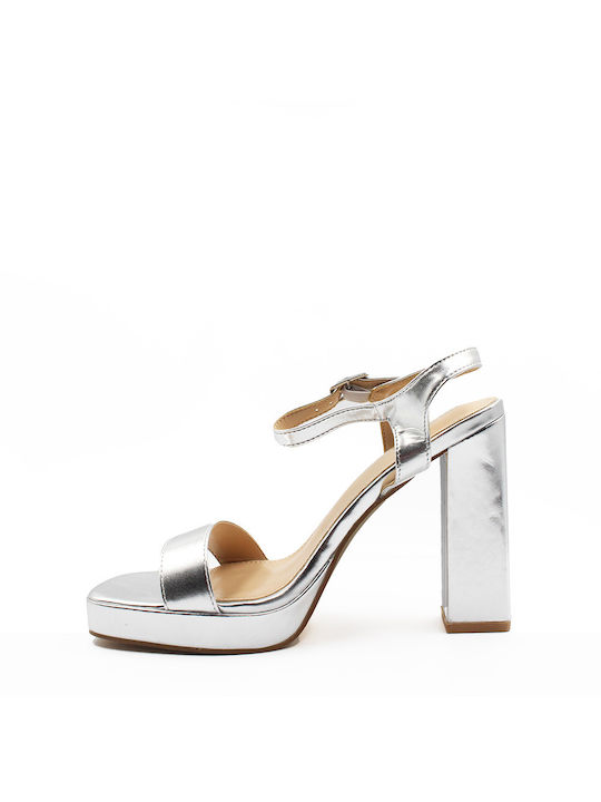 Mia Platform Women's Sandals with Ankle Strap Silver