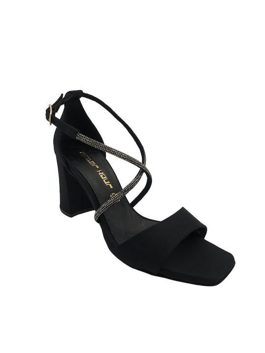 After Hour Leather Women's Sandals Black with Chunky Medium Heel