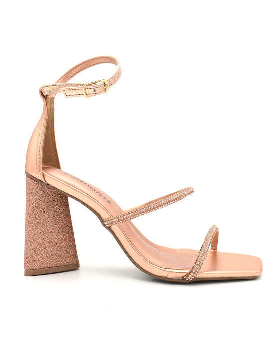 Via Marte Synthetic Leather Women's Sandals with Strass & Ankle Strap Pink