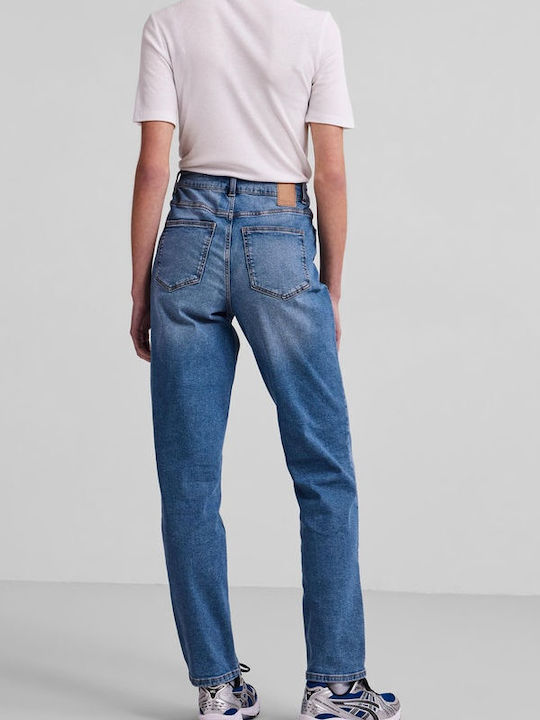 Pieces Women's High-waisted Cotton Trousers in Straight Line Blue