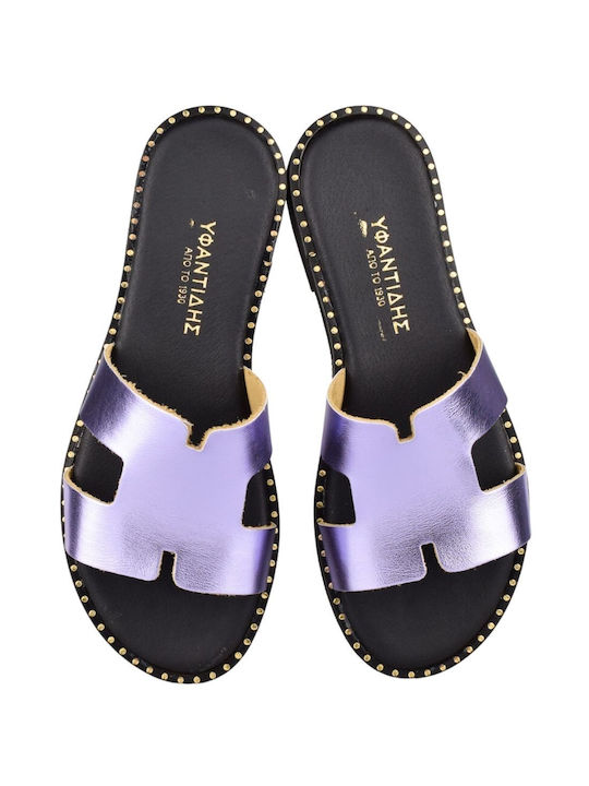 Yfantidis Leather Women's Sandals Purple