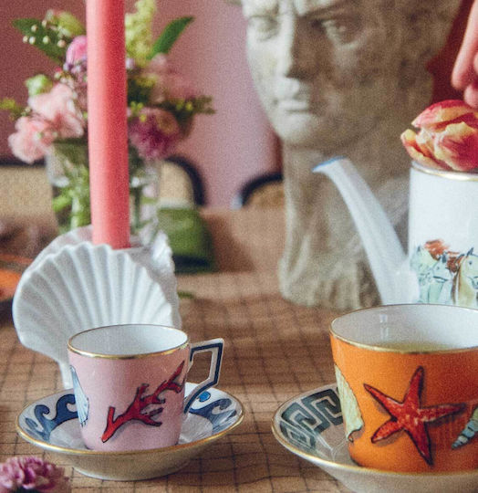 Richard Ginori Set Tassen Espresso aus Porzellan Rosa 2Stück