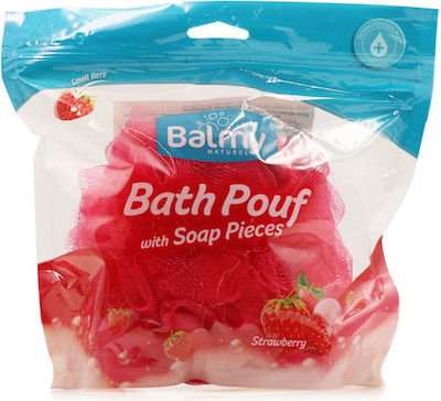 Vican Bath Pouf Bath Sponge with Soap Pearls and Strawberry Perfume Red