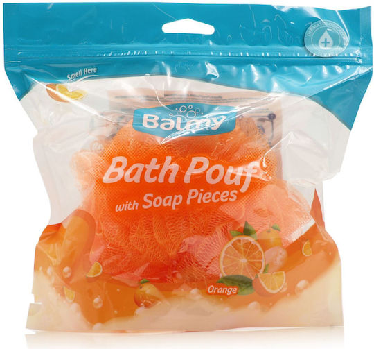 Vican Bath Pouf Sponge with Orange Perfumed Soap Pearls Orange 1pcs