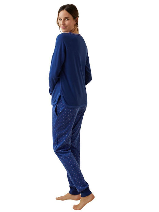 Promise Winter Damen Pyjama-Set Marineblau