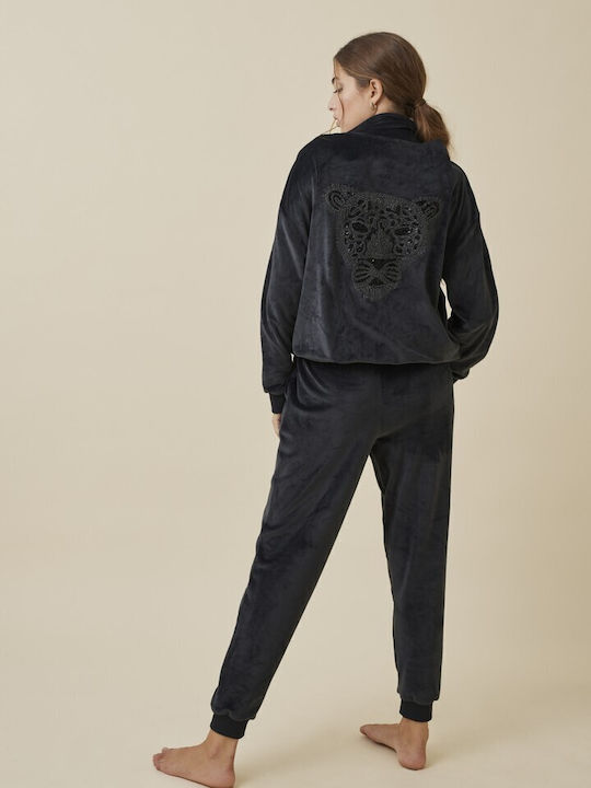 Promise Damen-Sweatpants-Set Schwarz Samt