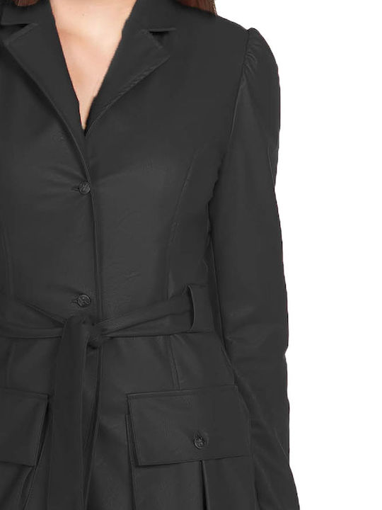 Kendall + Kylie Long Women's Leather Blazer Black
