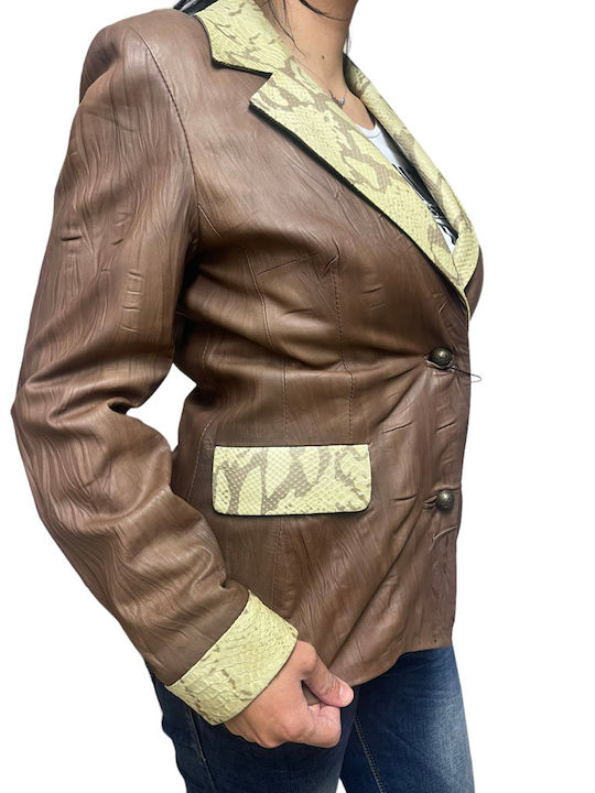 MARKOS LEATHER Damen Leder Blazer Braun