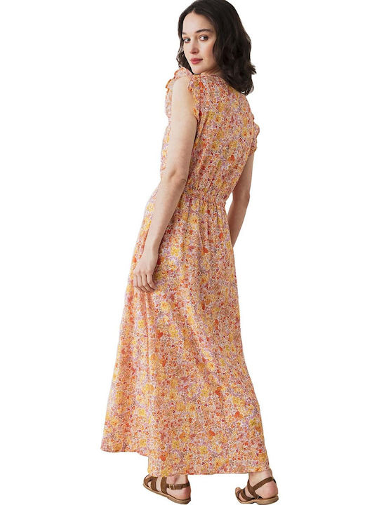 C'est Beau La Vie Sommer Maxi Hemdkleid Kleid mit Rüschen Orange