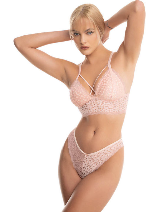 Koza Dantelat Set de Lenjerie Bralette cu Brazilia Roz