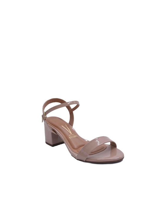 Vizzano Patent Leather Women's Sandals Beige with Chunky Medium Heel 6291.900