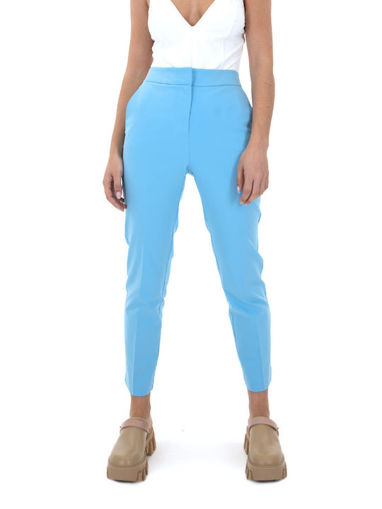 MY T Women's High-waisted Cotton Trousers in Slim Fit Light Blue