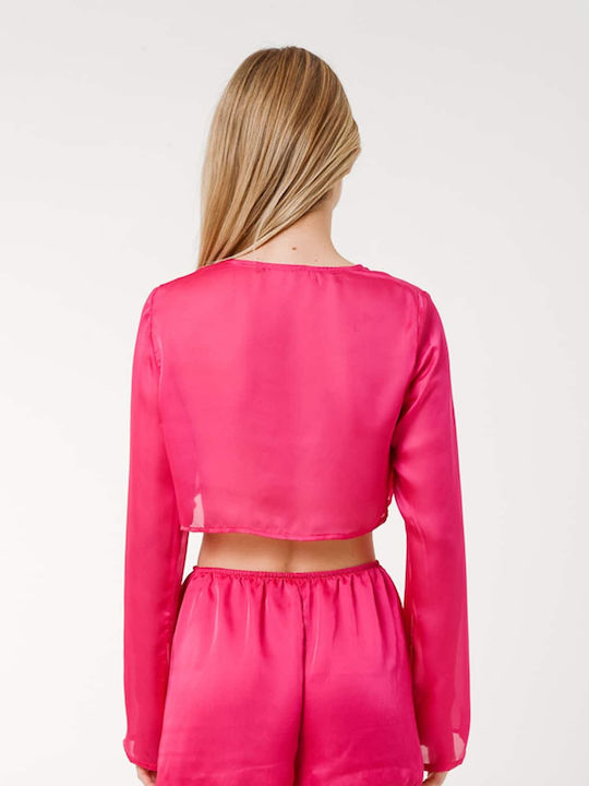 SunsetGo! Cosmo Women's Summer Crop Top Long Sleeve Pink